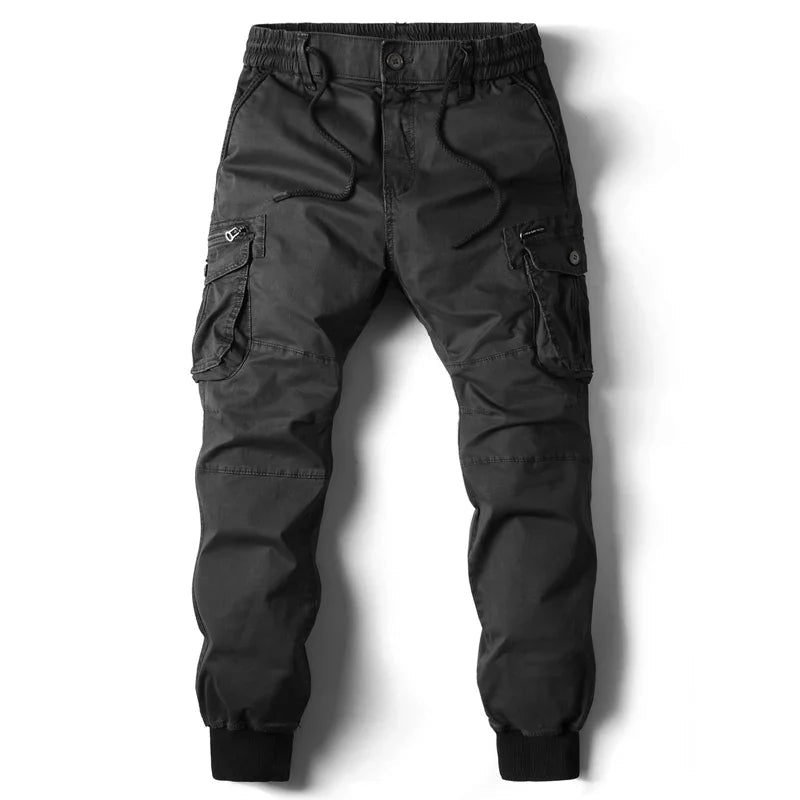 New Cotton Men’s Cargo Pants in Khaki, Black, Army, and Light Gray. Casual Tactical Joggers with Multi-Pockets for Fashion and Work Wear. - Pendo Store