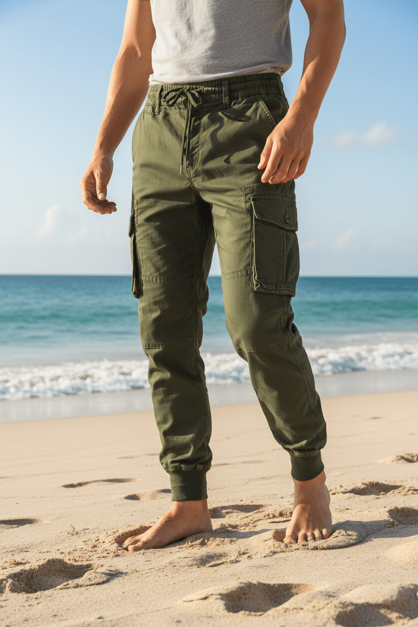 New Cotton Men’s Cargo Pants in Khaki, Black, Army, and Light Gray. Casual Tactical Joggers with Multi-Pockets for Fashion and Work Wear. - Pendo Store