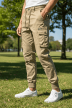New Cotton Men’s Cargo Pants in Khaki, Black, Army, and Light Gray. Casual Tactical Joggers with Multi-Pockets for Fashion and Work Wear. - Pendo Store