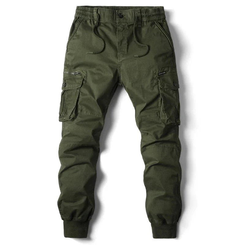 New Cotton Men’s Cargo Pants in Khaki, Black, Army, and Light Gray. Casual Tactical Joggers with Multi-Pockets for Fashion and Work Wear. - Pendo Store