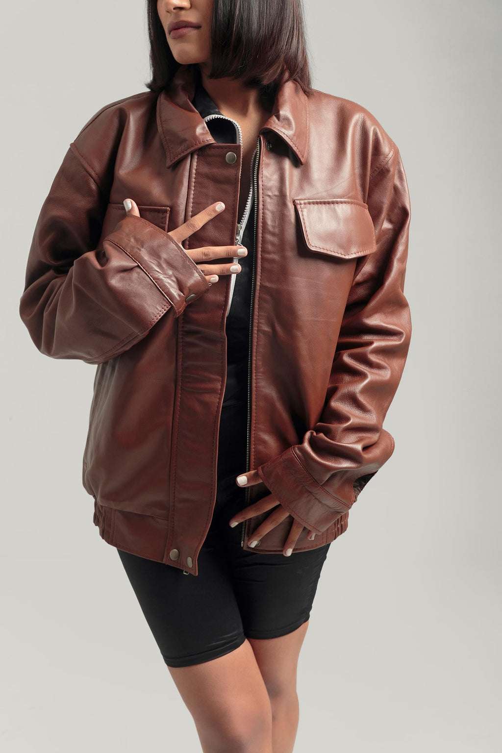 Oversized Brown Bomber Jacket - Pendo Store