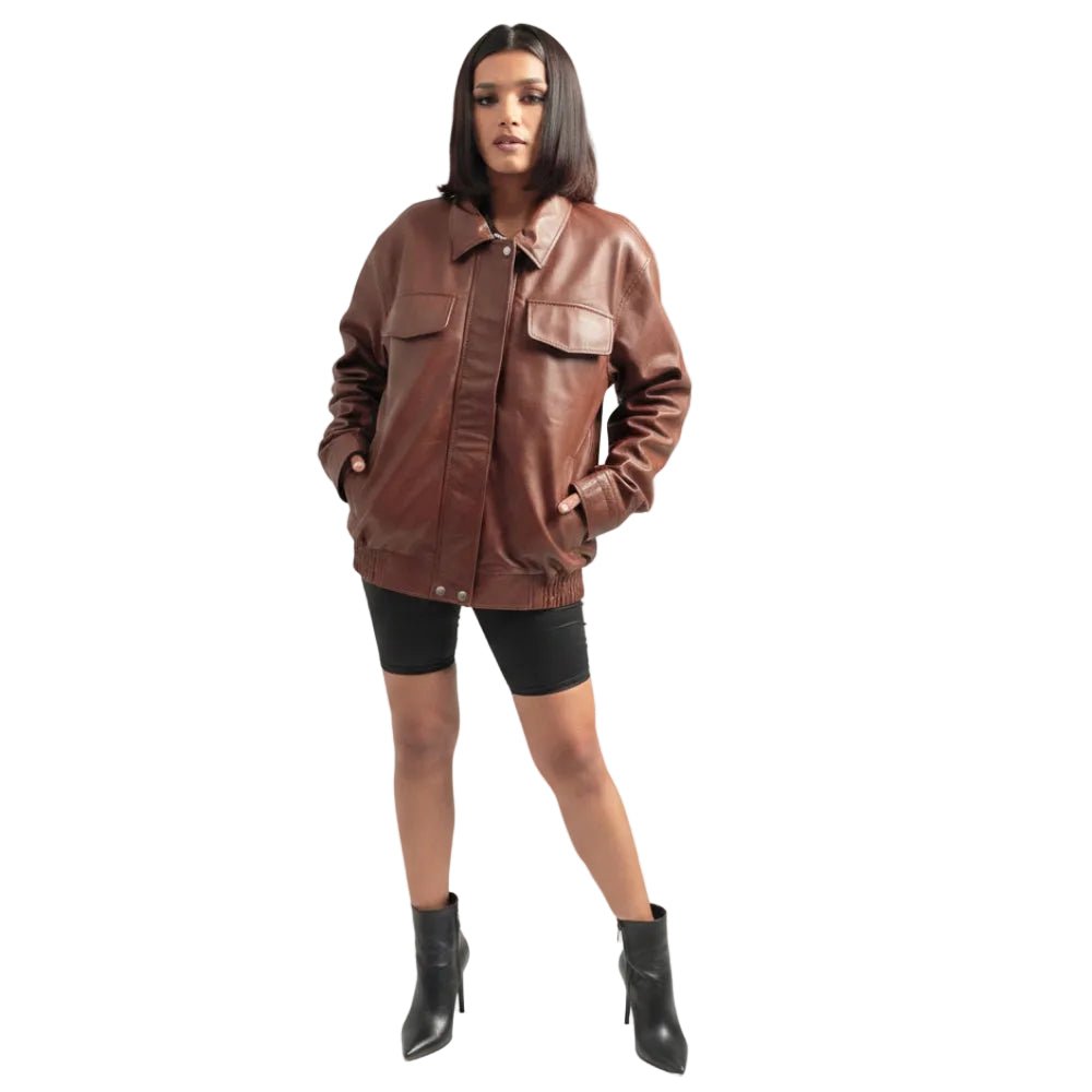Oversized Brown Bomber Jacket - Pendo Store