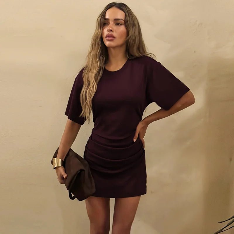 Pleated V-Neck Knee Length Dress - Pendo Store
