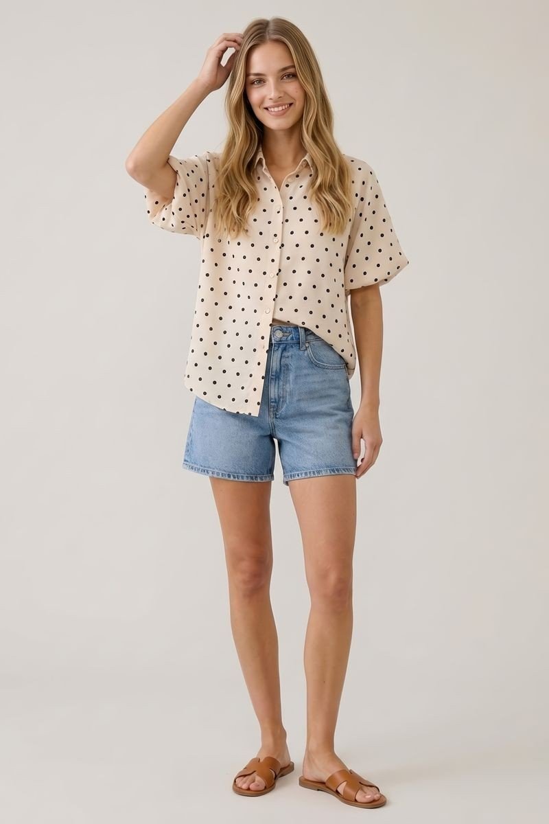 Polka Dot Bubble Sleeve Blouse - Pendo Store