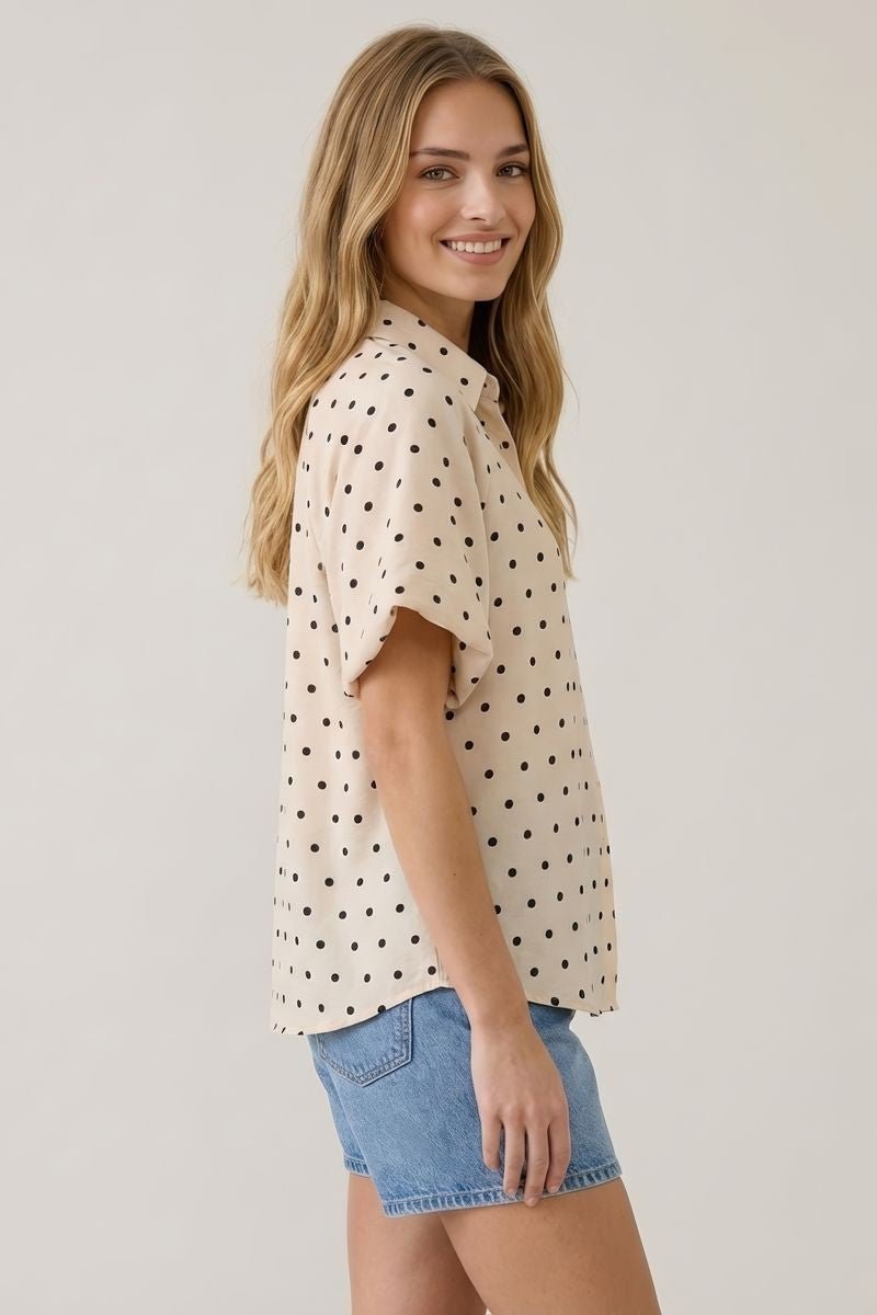 Polka Dot Bubble Sleeve Blouse - Pendo Store