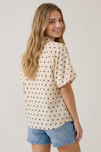 Polka Dot Bubble Sleeve Blouse - Pendo Store