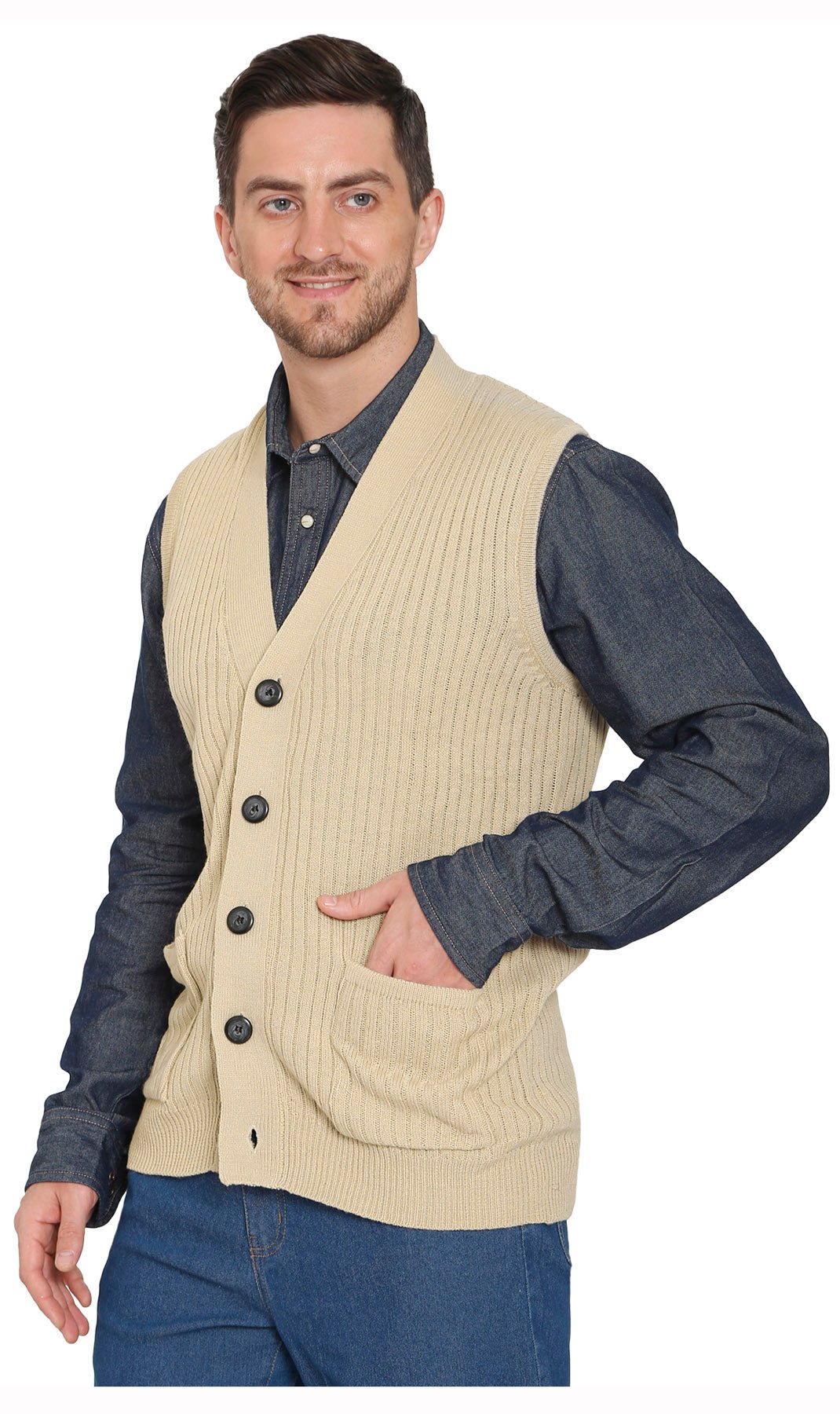 Rib Knit Button Front Sweater Vest - Pendo Store