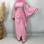 Ruched Drawstring Batwing Top & Wide-Leg Trousers Co-ord Set(MS478)