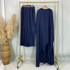 Ruched Drawstring Batwing Top & Wide-Leg Trousers Co-ord Set(MS478)