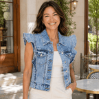 Ruffle-Shoulder Denim Vest - Pendo Store