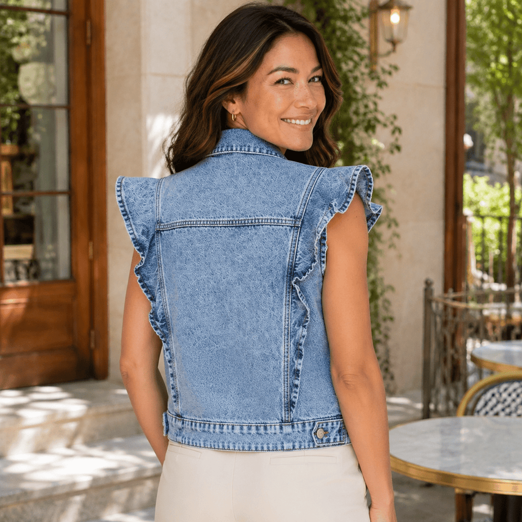 Ruffle-Shoulder Denim Vest - Pendo Store