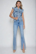 Ruffle-Shoulder Denim Vest - Pendo Store