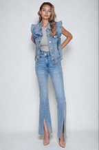 Ruffle-Shoulder Denim Vest - Pendo Store