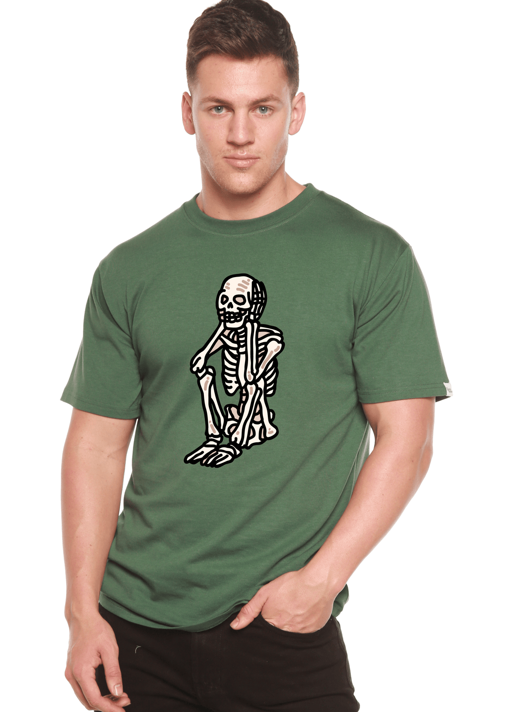Sad Skeleton Halloween Unisex Bamboo Viscose/Organic Cotton Short Sleeve Graphic T-Shirt - Pendo Store