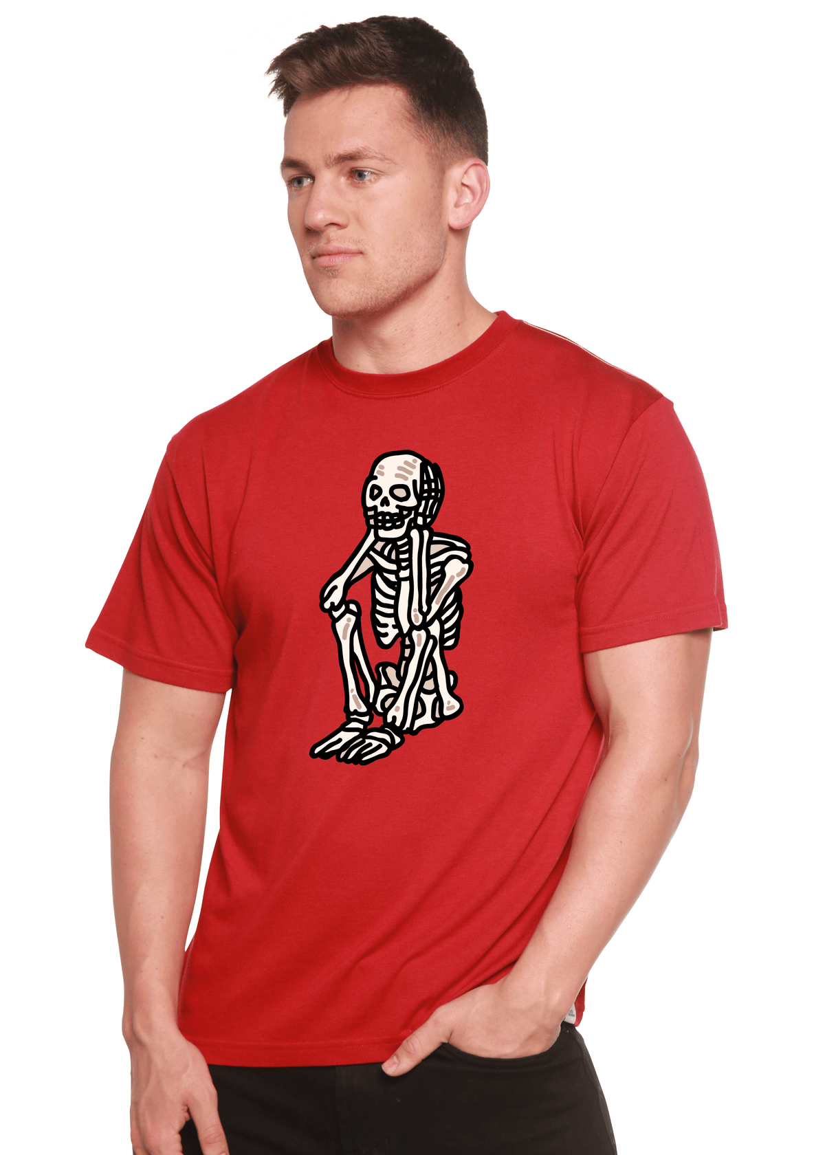 Sad Skeleton Halloween Unisex Bamboo Viscose/Organic Cotton Short Sleeve Graphic T-Shirt - Pendo Store