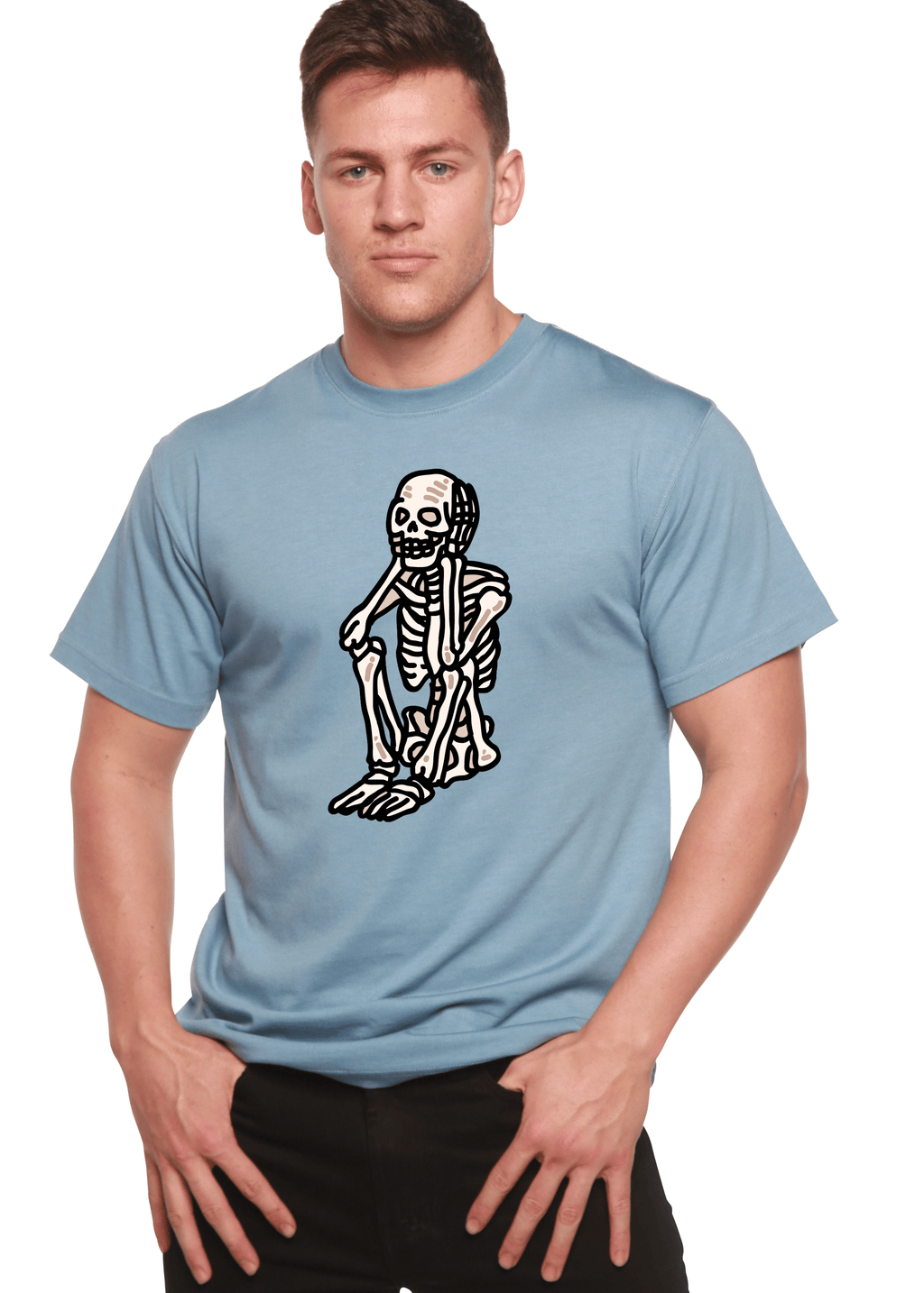 Sad Skeleton Halloween Unisex Bamboo Viscose/Organic Cotton Short Sleeve Graphic T-Shirt - Pendo Store