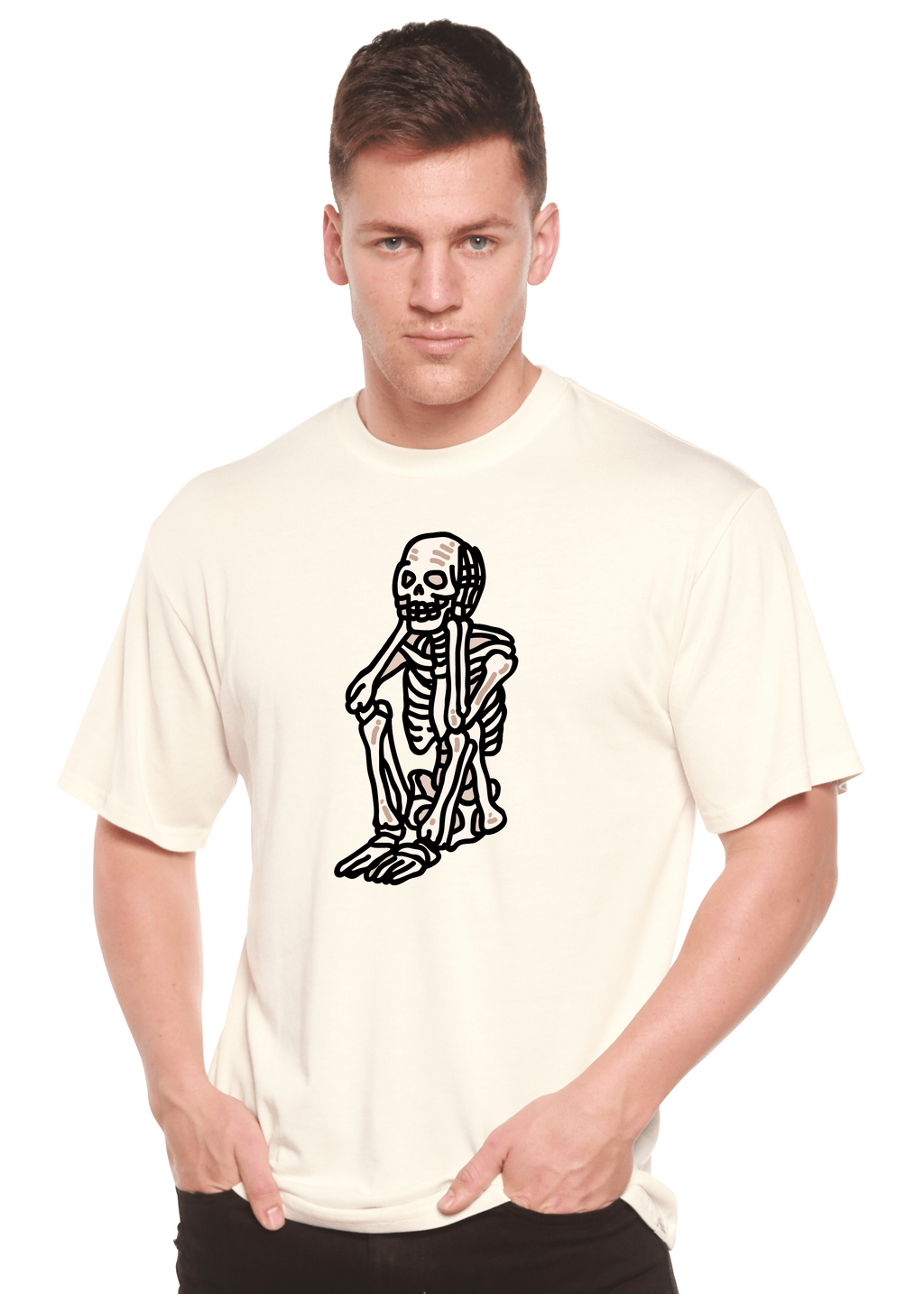 Sad Skeleton Halloween Unisex Bamboo Viscose/Organic Cotton Short Sleeve Graphic T-Shirt - Pendo Store