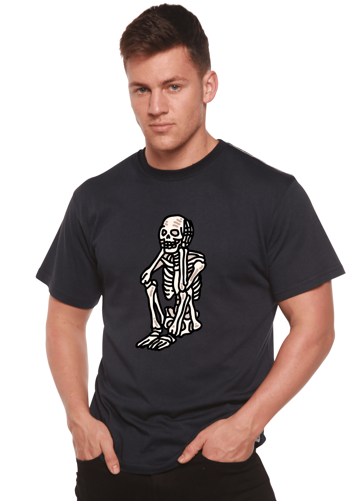 Sad Skeleton Halloween Unisex Bamboo Viscose/Organic Cotton Short Sleeve Graphic T-Shirt - Pendo Store