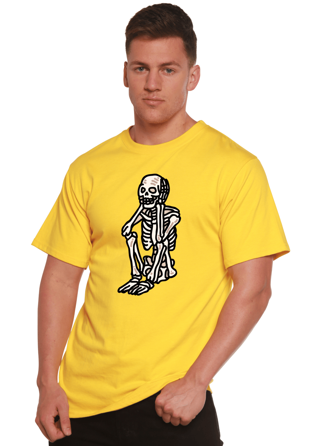 Sad Skeleton Halloween Unisex Bamboo Viscose/Organic Cotton Short Sleeve Graphic T-Shirt - Pendo Store