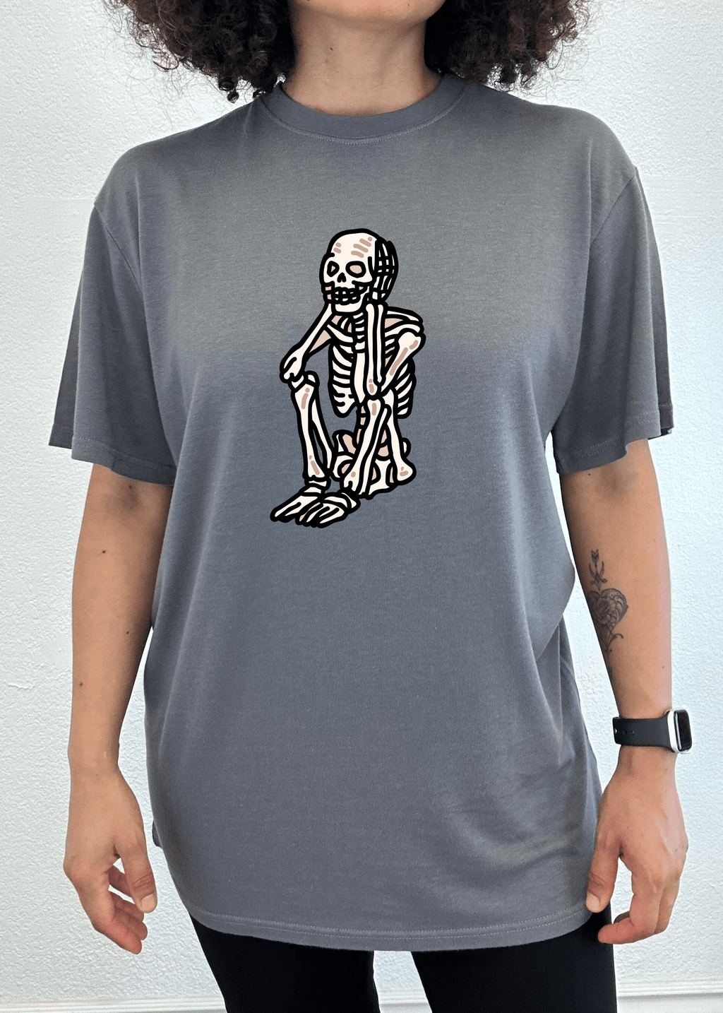 Sad Skeleton Halloween Unisex Bamboo Viscose/Organic Cotton Short Sleeve Graphic T-Shirt - Pendo Store