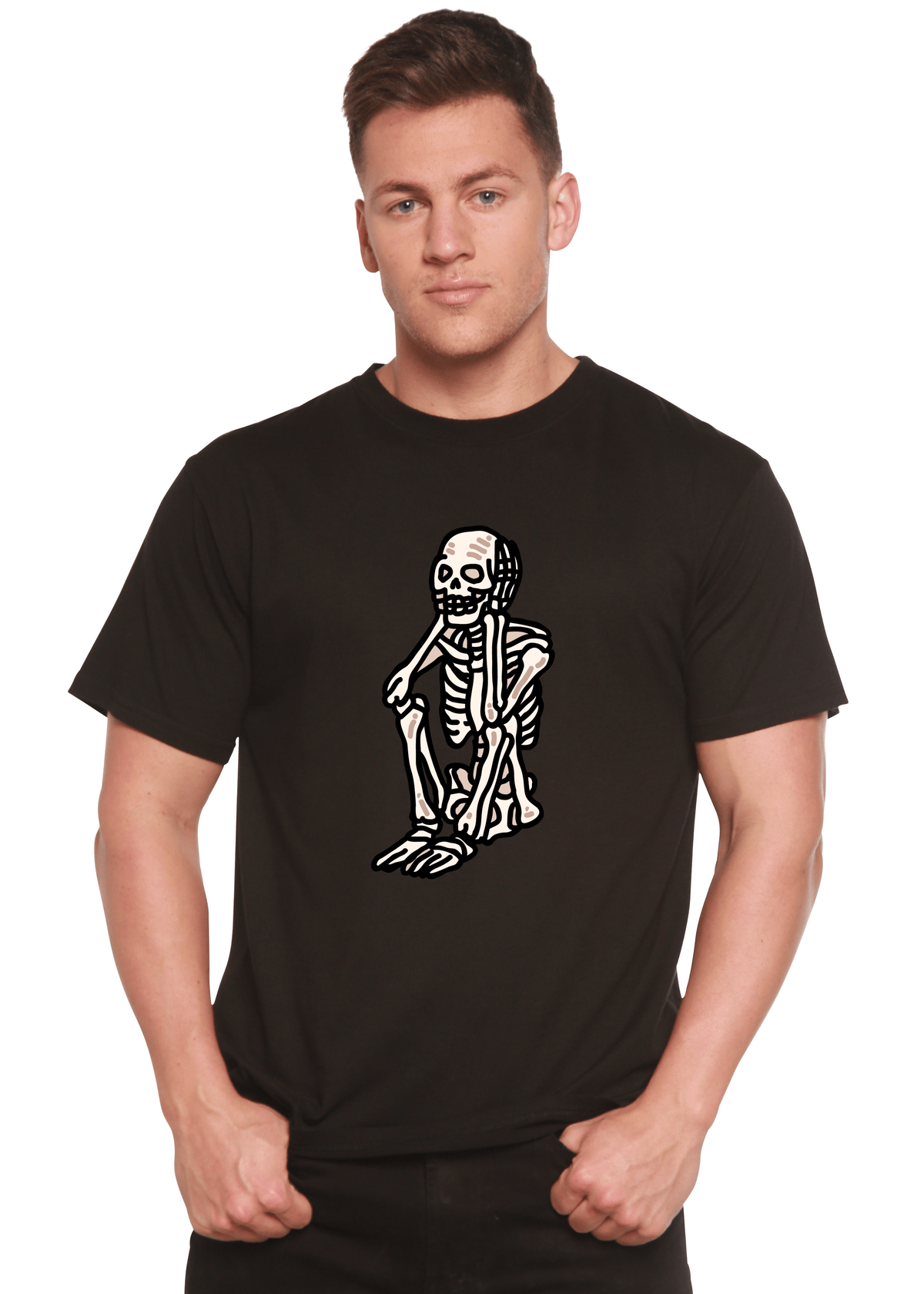 Sad Skeleton Halloween Unisex Bamboo Viscose/Organic Cotton Short Sleeve Graphic T-Shirt - Pendo Store