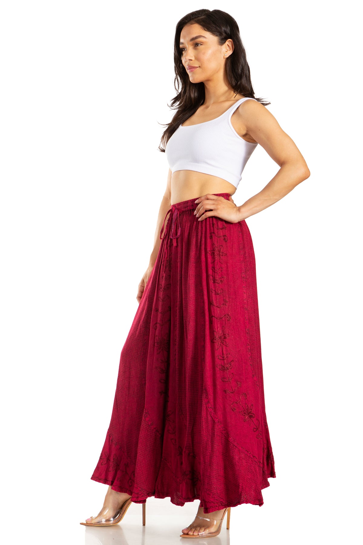 Sakkas Ahaana Women Renaissance Boho Rayon Maxi Embroidered Paneled Summer Skirt - Pendo Store