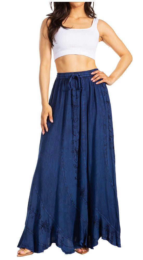 Sakkas Ahaana Women Renaissance Boho Rayon Maxi Embroidered Paneled Summer Skirt - Pendo Store