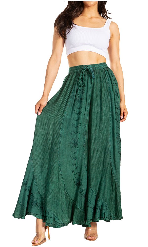 Sakkas Ahaana Women Renaissance Boho Rayon Maxi Embroidered Paneled Summer Skirt - Pendo Store