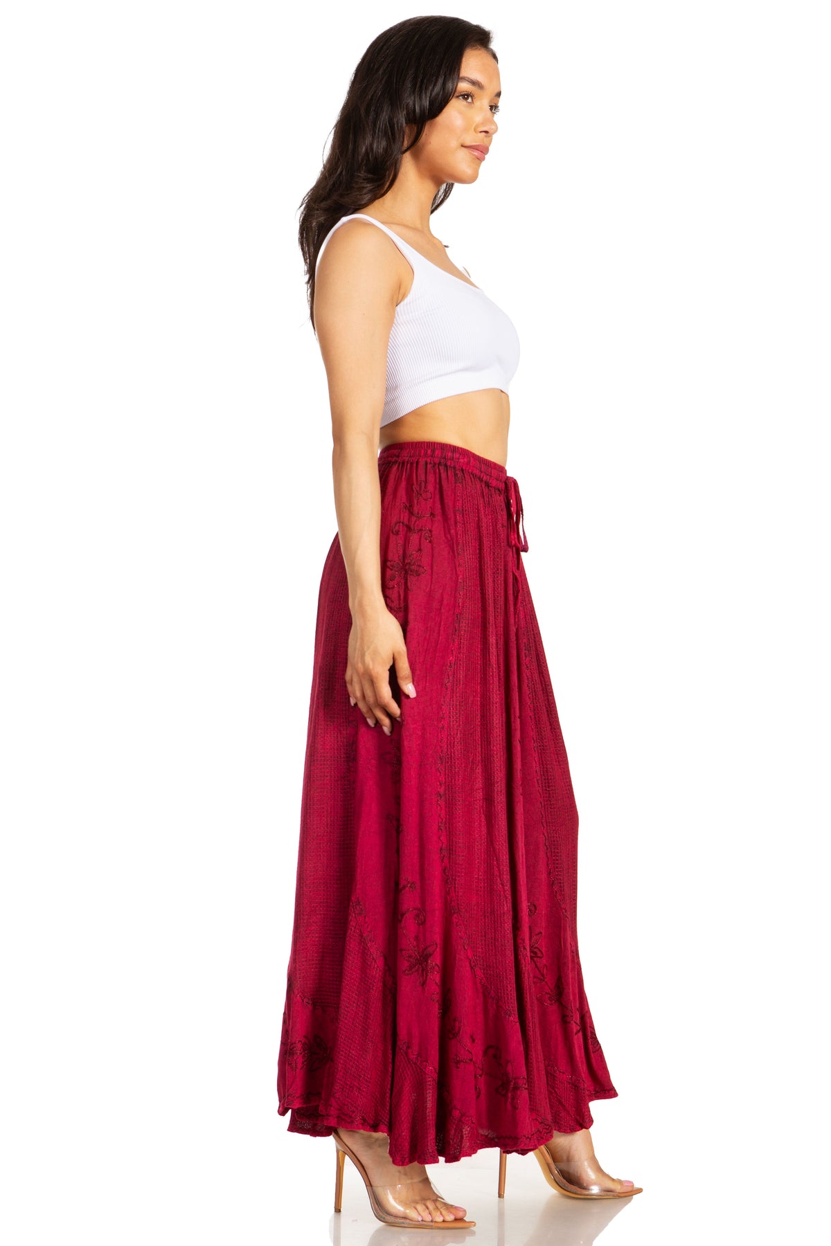 Sakkas Ahaana Women Renaissance Boho Rayon Maxi Embroidered Paneled Summer Skirt - Pendo Store