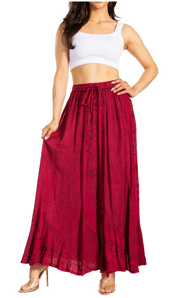 Sakkas Ahaana Women Renaissance Boho Rayon Maxi Embroidered Paneled Summer Skirt - Pendo Store