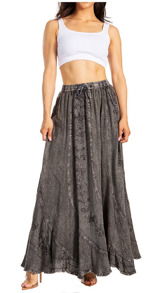 Sakkas Ahaana Women Renaissance Boho Rayon Maxi Embroidered Paneled Summer Skirt - Pendo Store