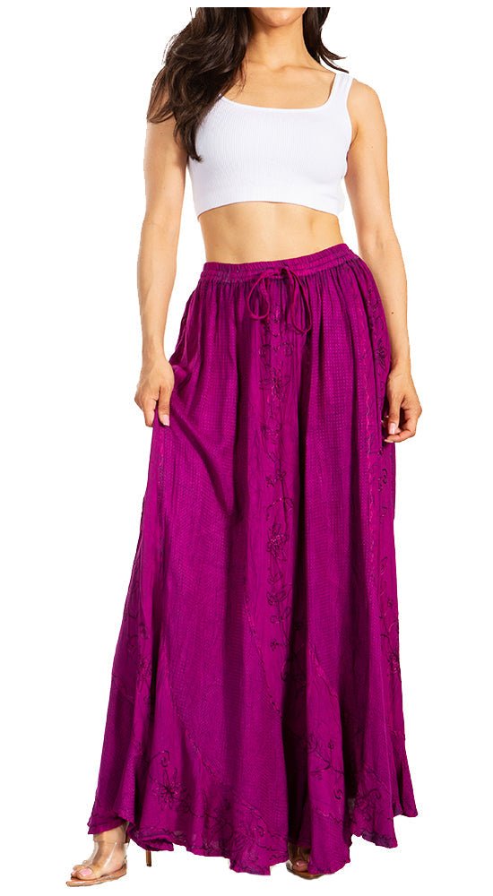 Sakkas Ahaana Women Renaissance Boho Rayon Maxi Embroidered Paneled Summer Skirt - Pendo Store