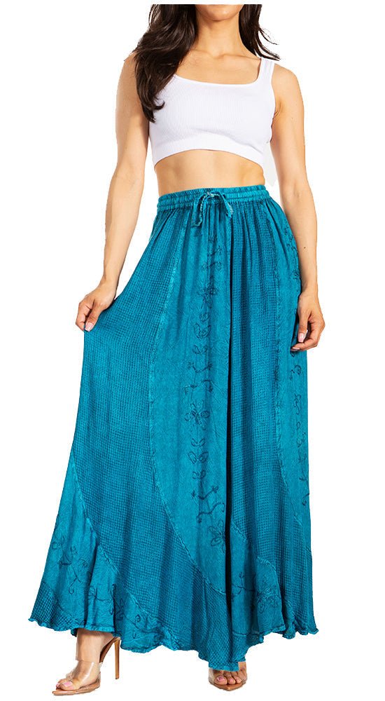 Sakkas Ahaana Women Renaissance Boho Rayon Maxi Embroidered Paneled Summer Skirt - Pendo Store