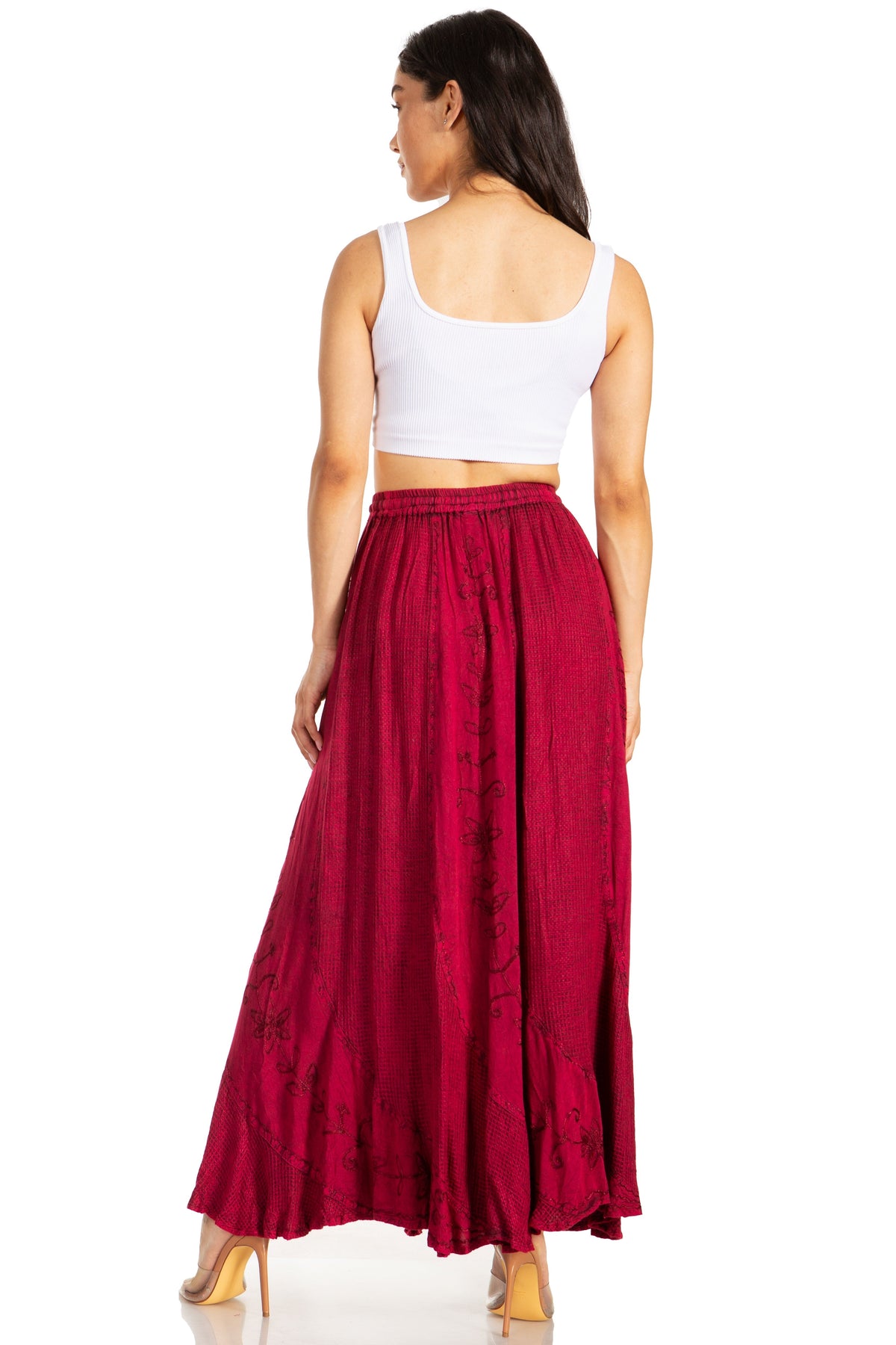 Sakkas Ahaana Women Renaissance Boho Rayon Maxi Embroidered Paneled Summer Skirt - Pendo Store