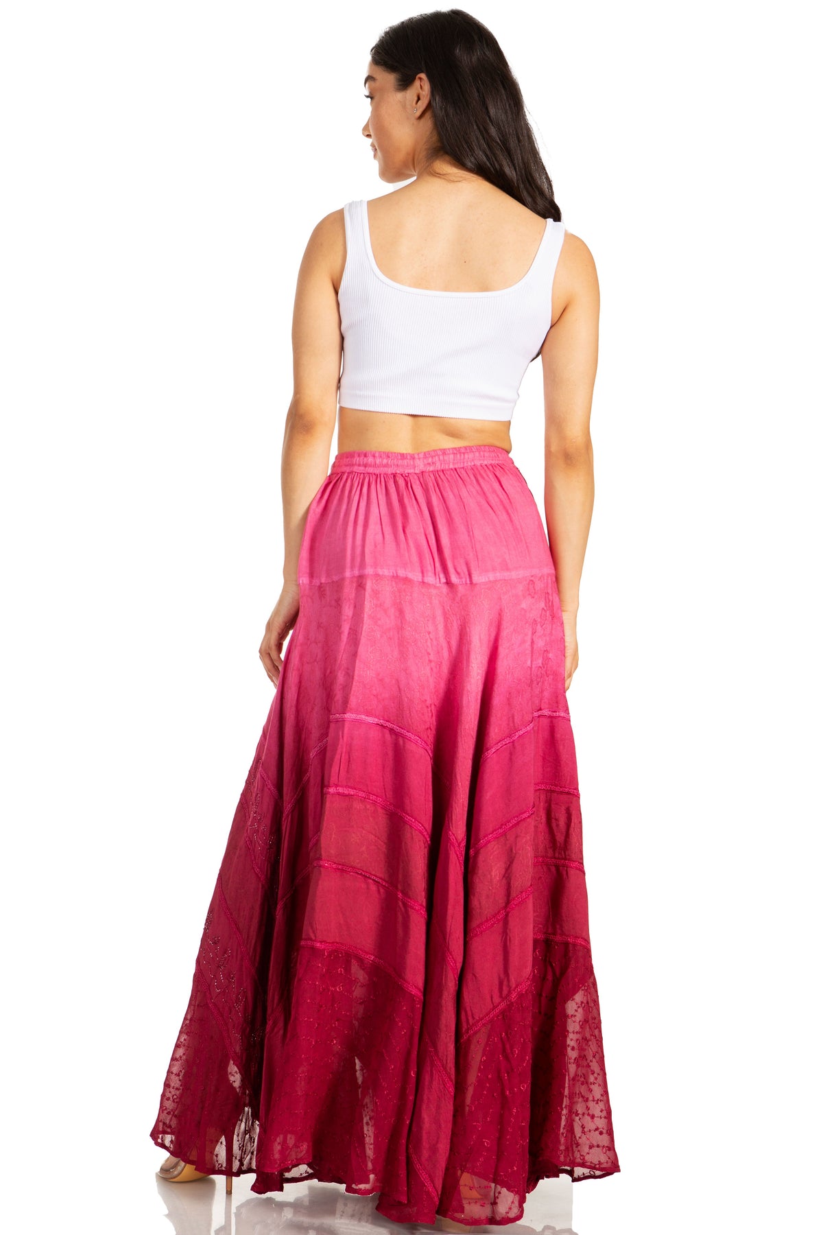 Sakkas Lyra Womens Bohemian Soft Brocade Rayon Tiered Embroidered Flowy Long Skirt - Pendo Store