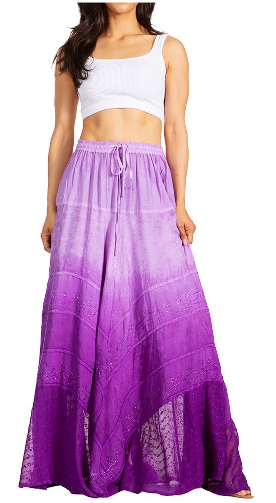 Sakkas Lyra Womens Bohemian Soft Brocade Rayon Tiered Embroidered Flowy Long Skirt - Pendo Store
