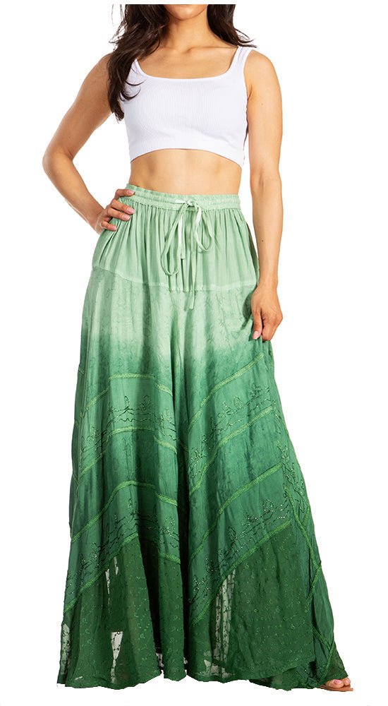 Sakkas Lyra Womens Bohemian Soft Brocade Rayon Tiered Embroidered Flowy Long Skirt - Pendo Store