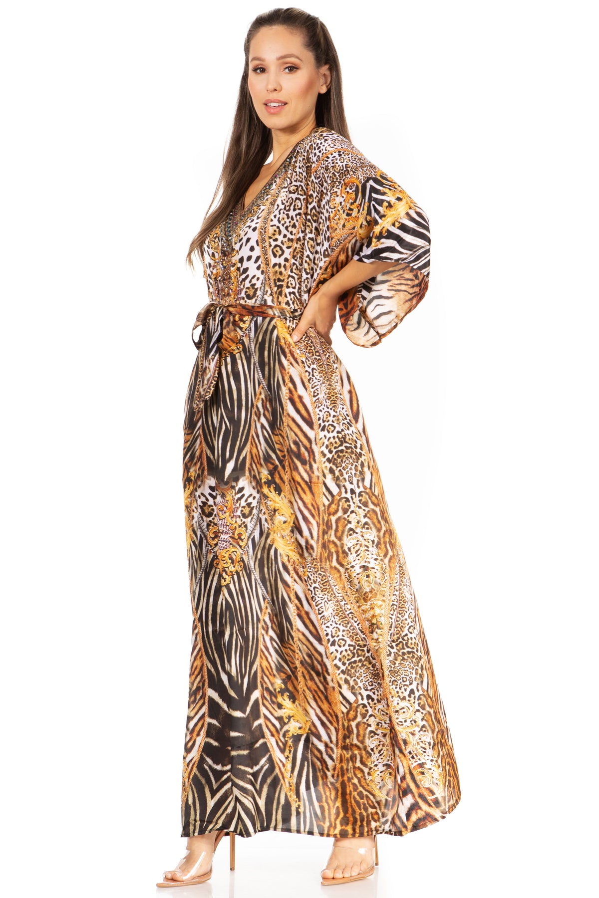 Sakkas Maribel Maxi Caftan Dress - Women's V-Neck, Short Sleeves - Pendo Store