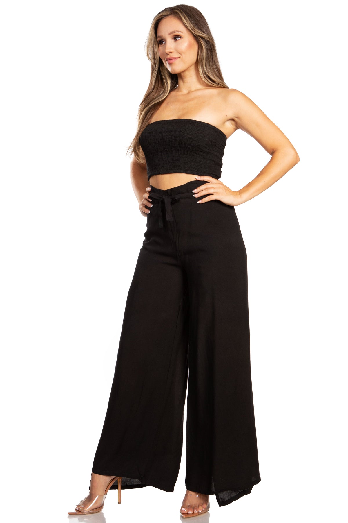 Sakkas Samantha Women's Bandeau Tube Top & Wide leg Gaucho Pants Set Palazzo Boho - Pendo Store