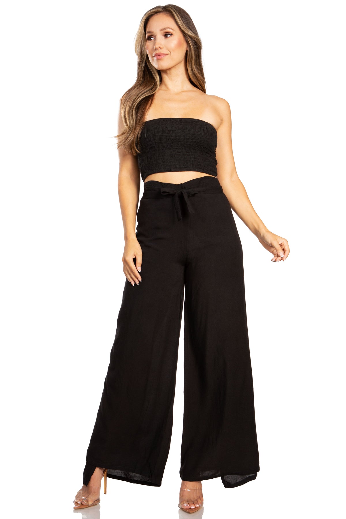 Sakkas Samantha Women's Bandeau Tube Top & Wide leg Gaucho Pants Set Palazzo Boho - Pendo Store