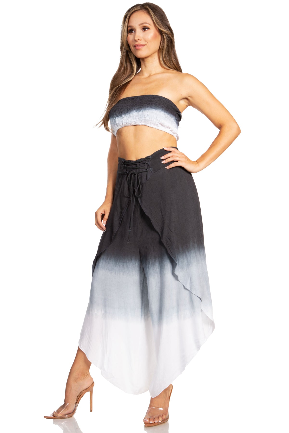 Sakkas Vanessa Women's Bandeau Tube Top & Wide leg Gaucho Pants Set Palazzo Boho - Buy One Get One - Pendo Store