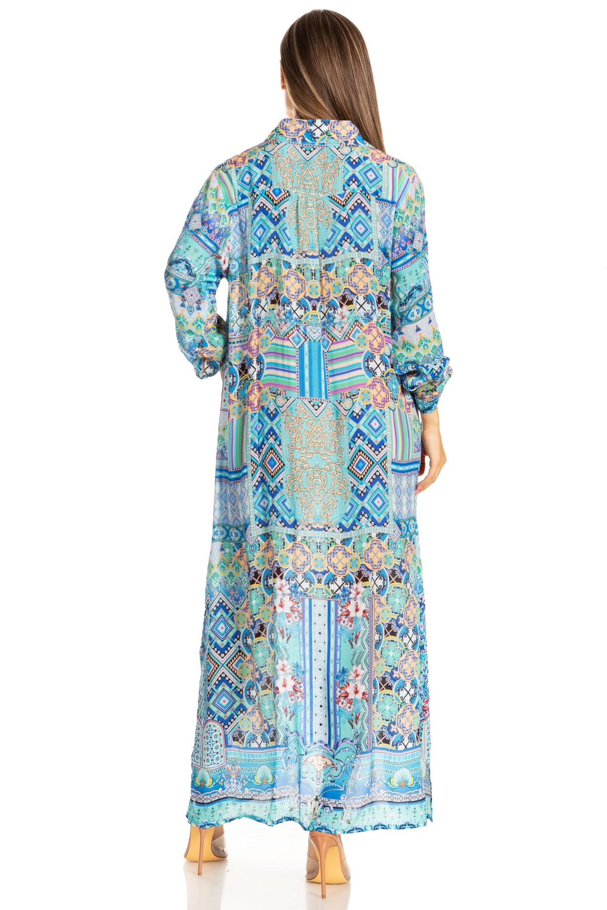 Sakkas Womens Long Sleeves Button Down Spring/Summer Maxi Shirt dress/Beachwear - Pendo Store
