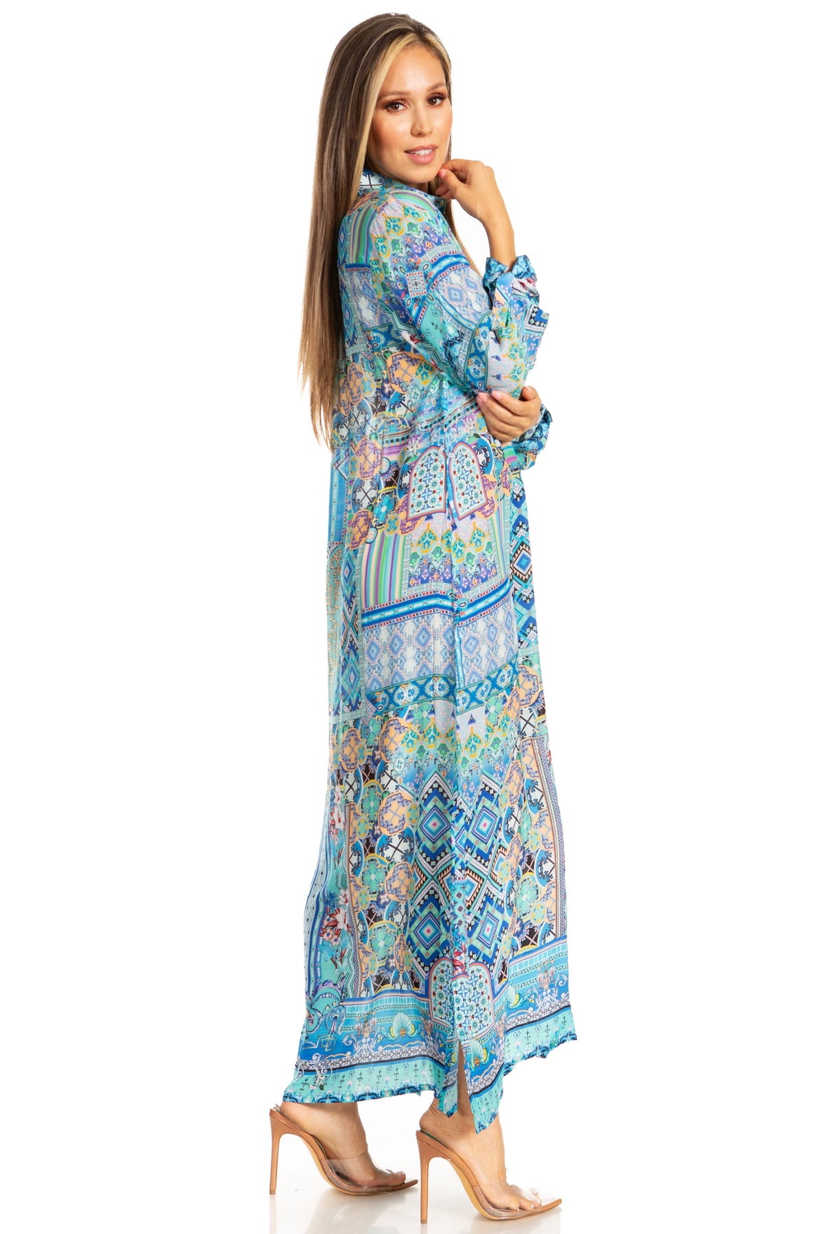 Sakkas Womens Long Sleeves Button Down Spring/Summer Maxi Shirt dress/Beachwear - Pendo Store