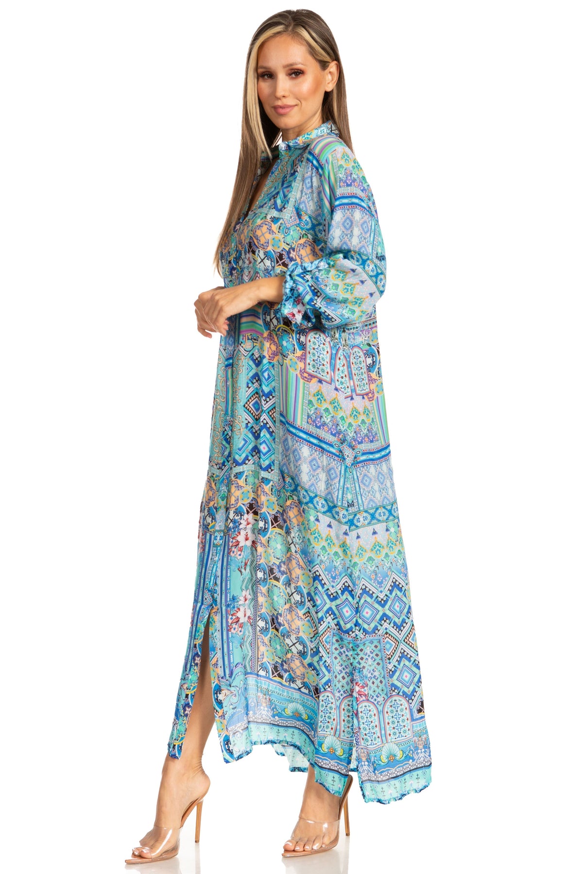 Sakkas Womens Long Sleeves Button Down Spring/Summer Maxi Shirt dress/Beachwear - Pendo Store
