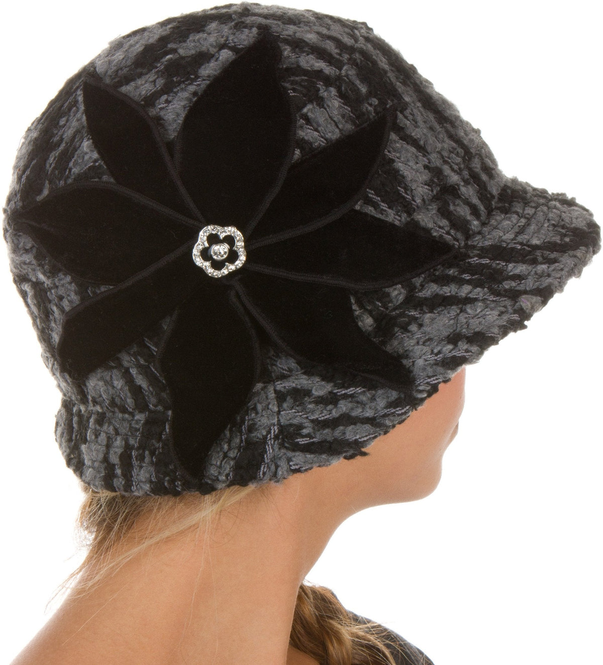 Sakkas Womens Wool Blend Foldable Cloche Bucket Winter Hat with Velvet Flower Accent - Pendo Store