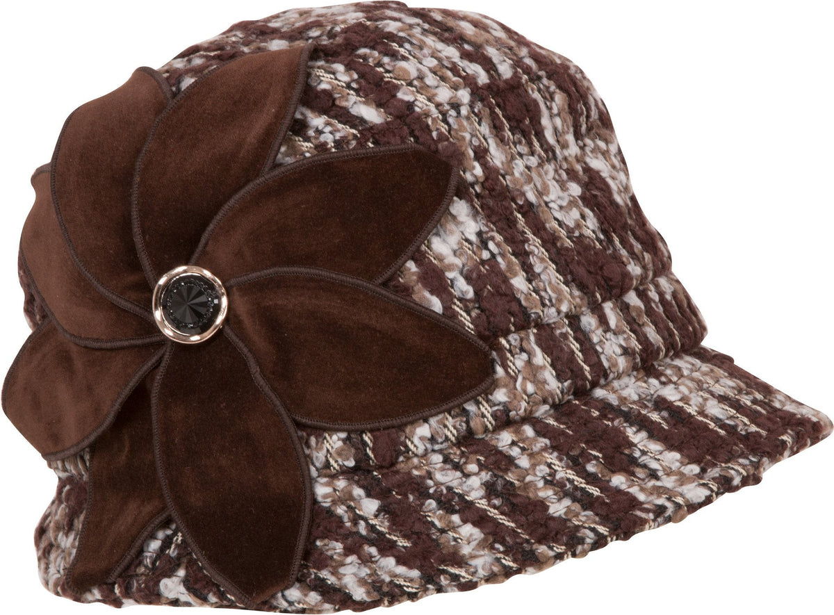 Sakkas Womens Wool Blend Foldable Cloche Bucket Winter Hat with Velvet Flower Accent - Pendo Store