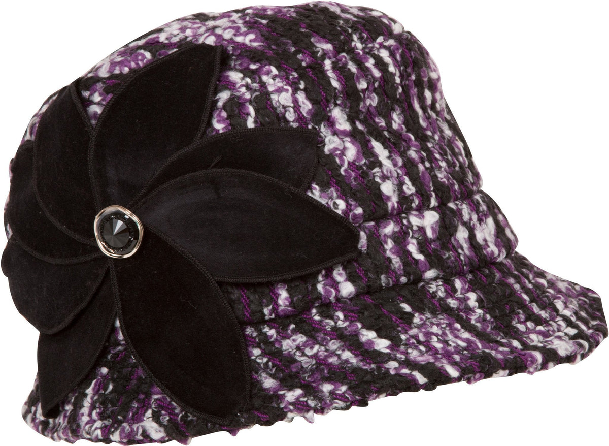 Sakkas Womens Wool Blend Foldable Cloche Bucket Winter Hat with Velvet Flower Accent - Pendo Store