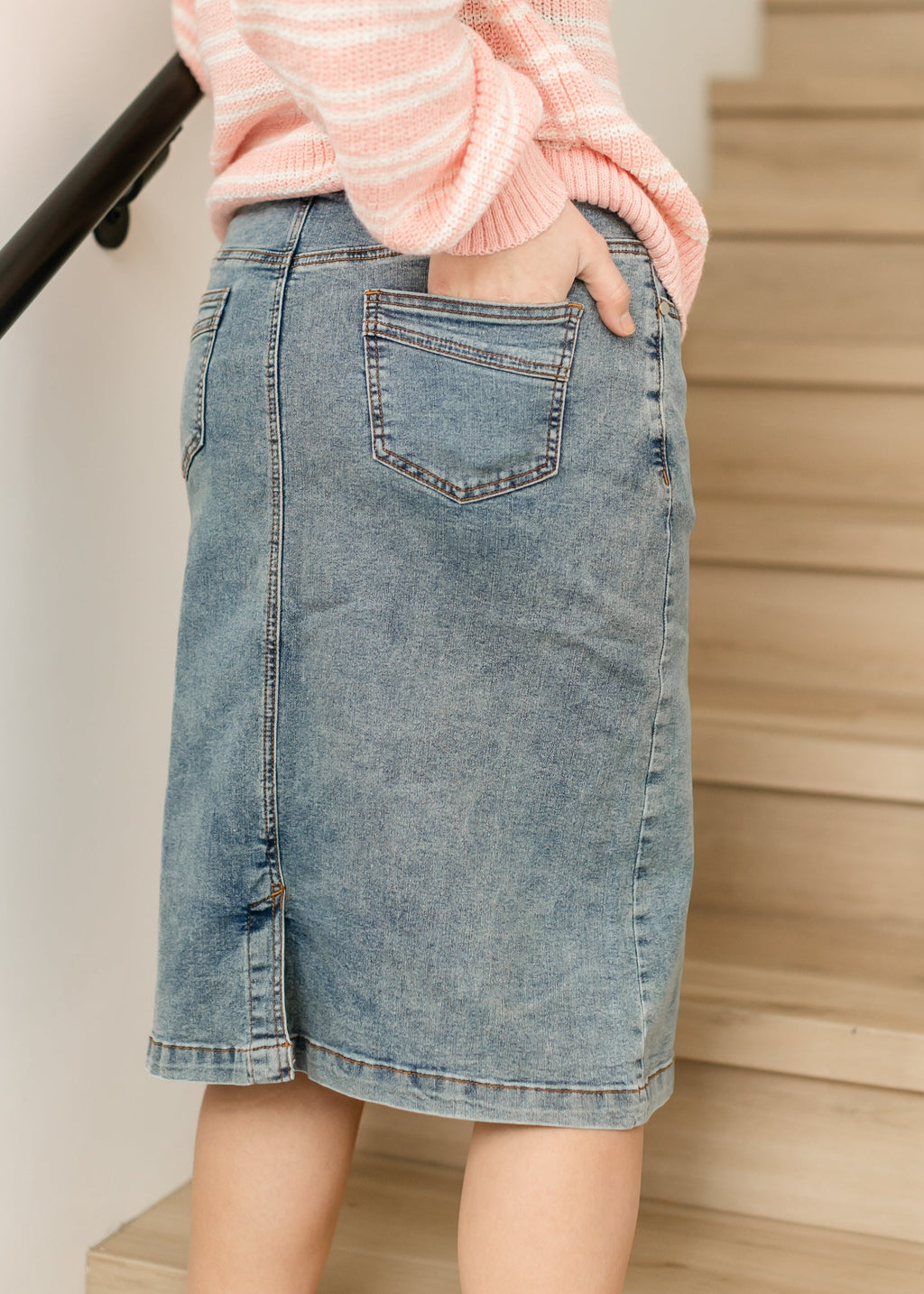 Sandra Classic Wash Midi Denim Skirt - Pendo Store
