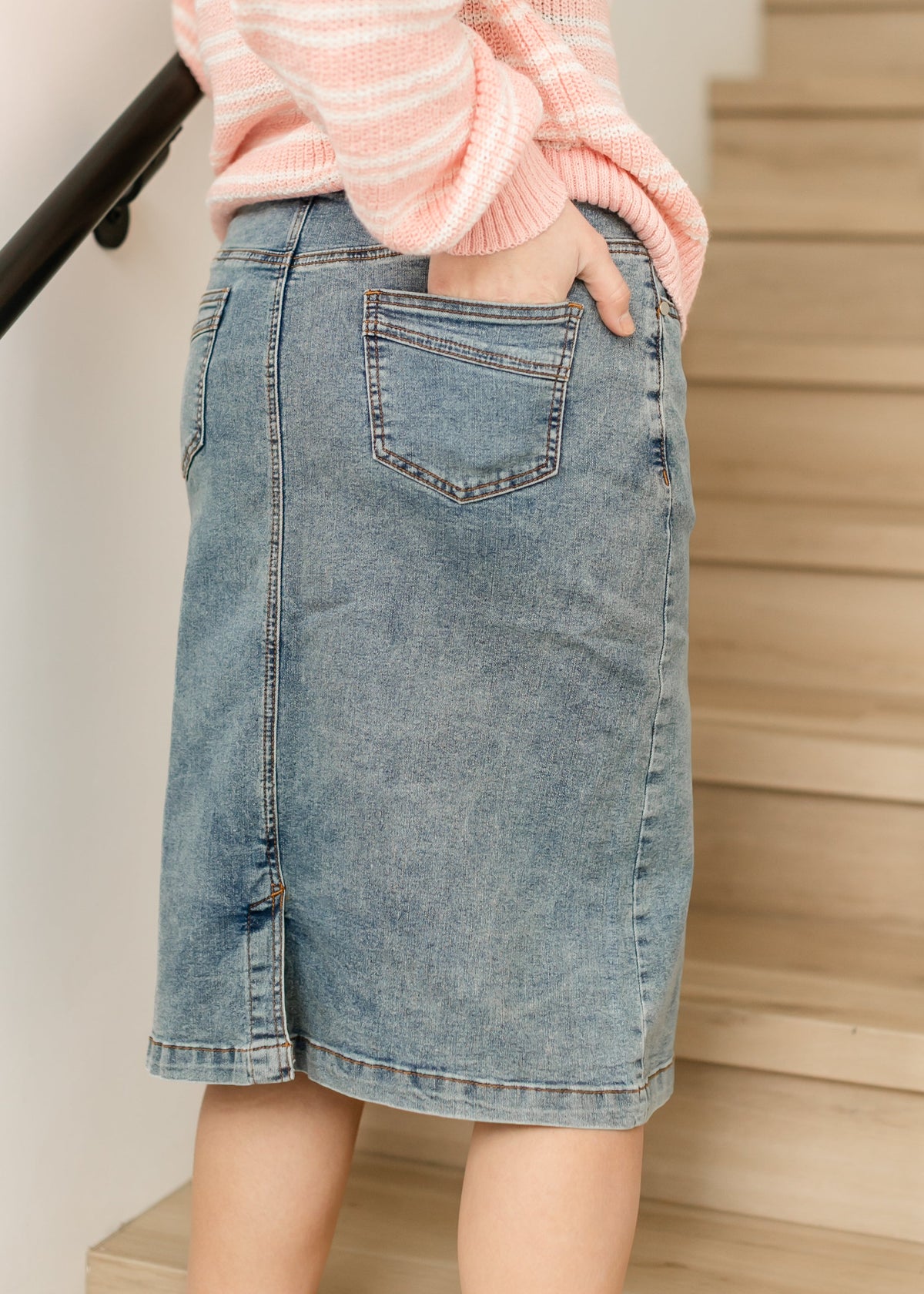 Sandra Classic Wash Midi Denim Skirt - Pendo Store
