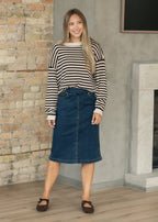 Sandra Dark Wash Denim Midi Skirt - Pendo Store